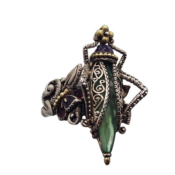 Barbara Bixby Jewelry Grasshopper Sterling Silver 18K Gold Filigree Ring Size 10 - Picture 7 of 16